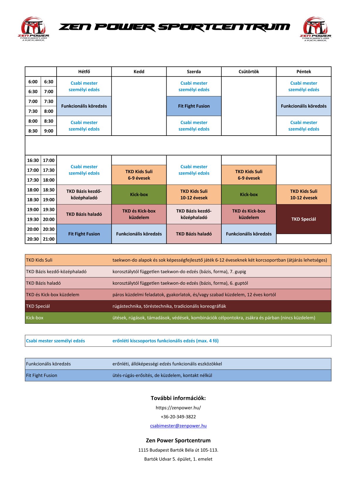 Zen Power Sportcentrum edzésrend 2025-09-01 Zen Power Sportcentrum edzésrend 2025-09-01